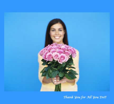 Young woman holding bouquet of roses, smiling, portrait